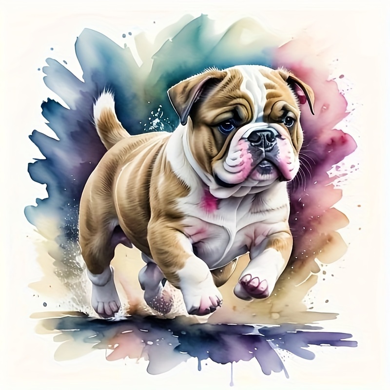 

5d Diy Diamond Painting Kit - Round Acrylic Diamonds Full Drill Animal Theme - Bulldog Puppy Art 25x25 Cm - Wall Decor And Gift