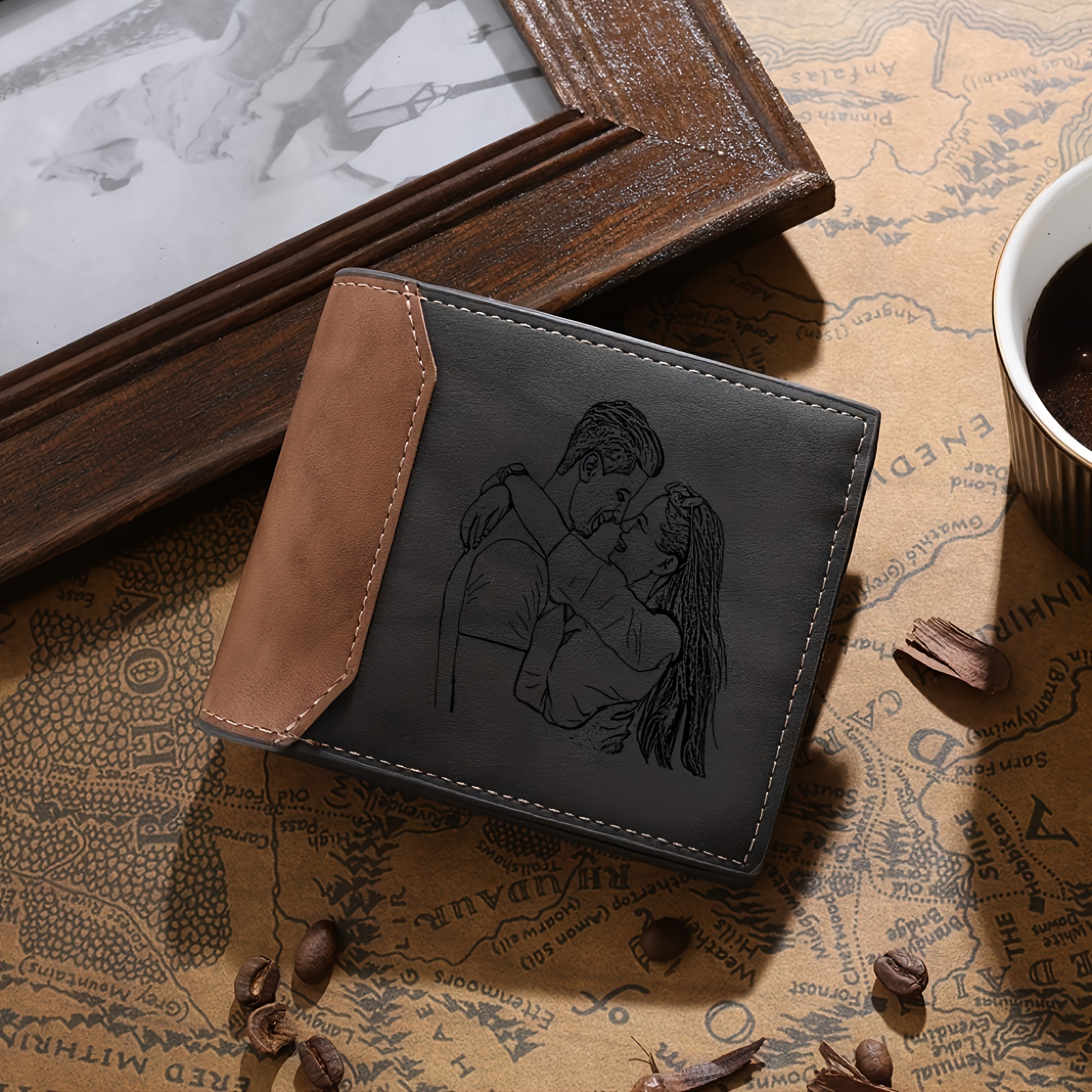 

1pc Custom Engraved Men' - Romantic Leather With Personalized Photo Insert - Ideal Gift For Husband Or Father's Day