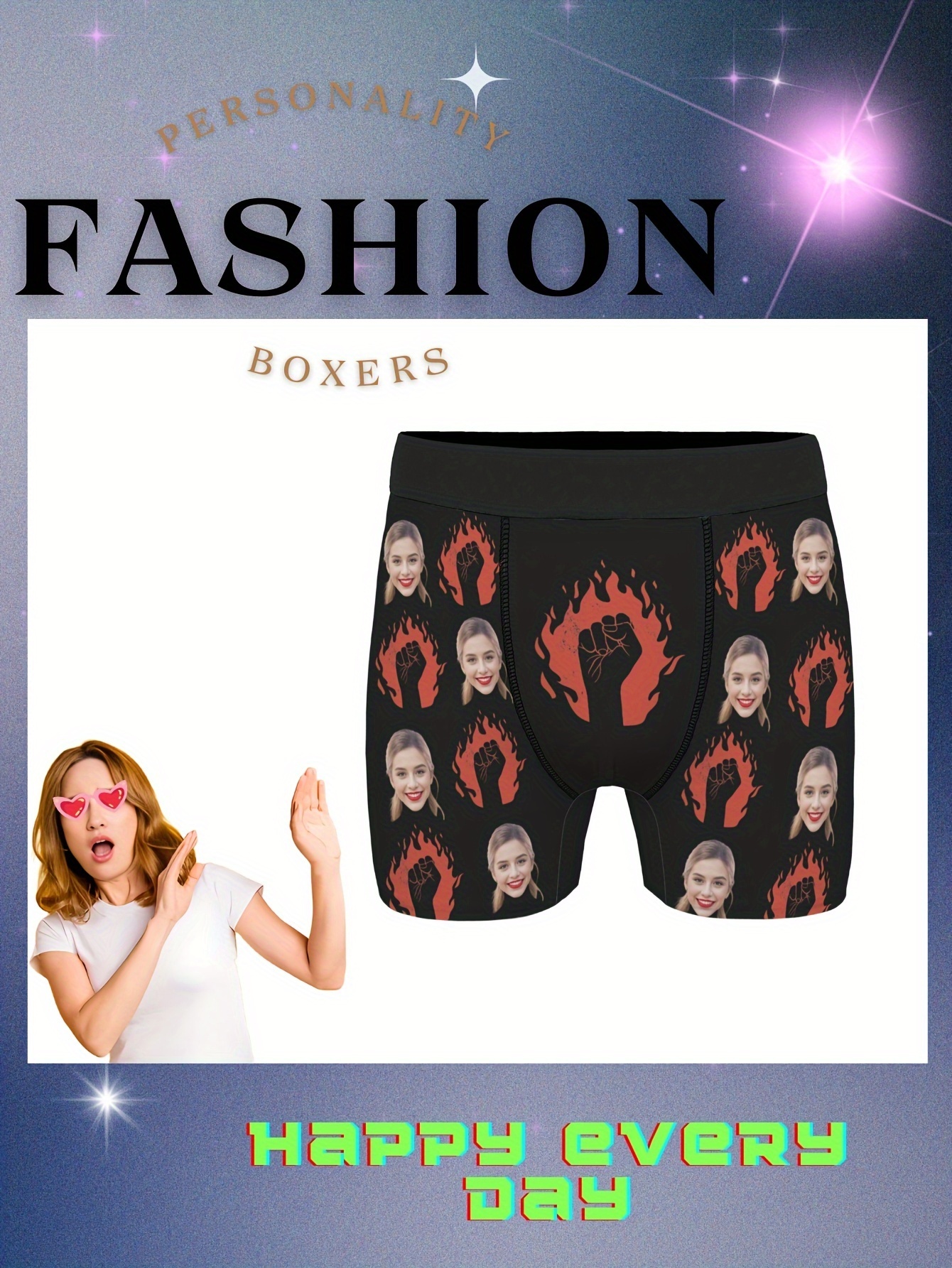 Personalised Boxers for Men with Face Photo Underwear Briefs Custom Funny  Boxer Shorts Valentine's Day Birthday Valentines Gifts for Him