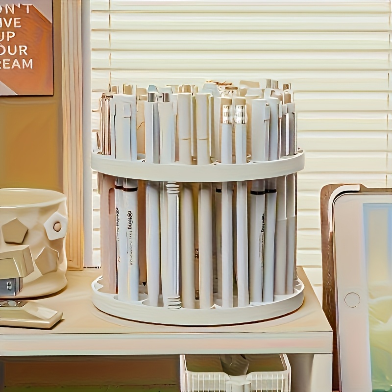 360 rotating paint brush holder space saving white desktop organizer with polished   ceramic coated plastic inserts for art  s pens makeup tools elegant design for home or office office desk accessory modern white organizer polished   paint   paint brush organizers Product details 4