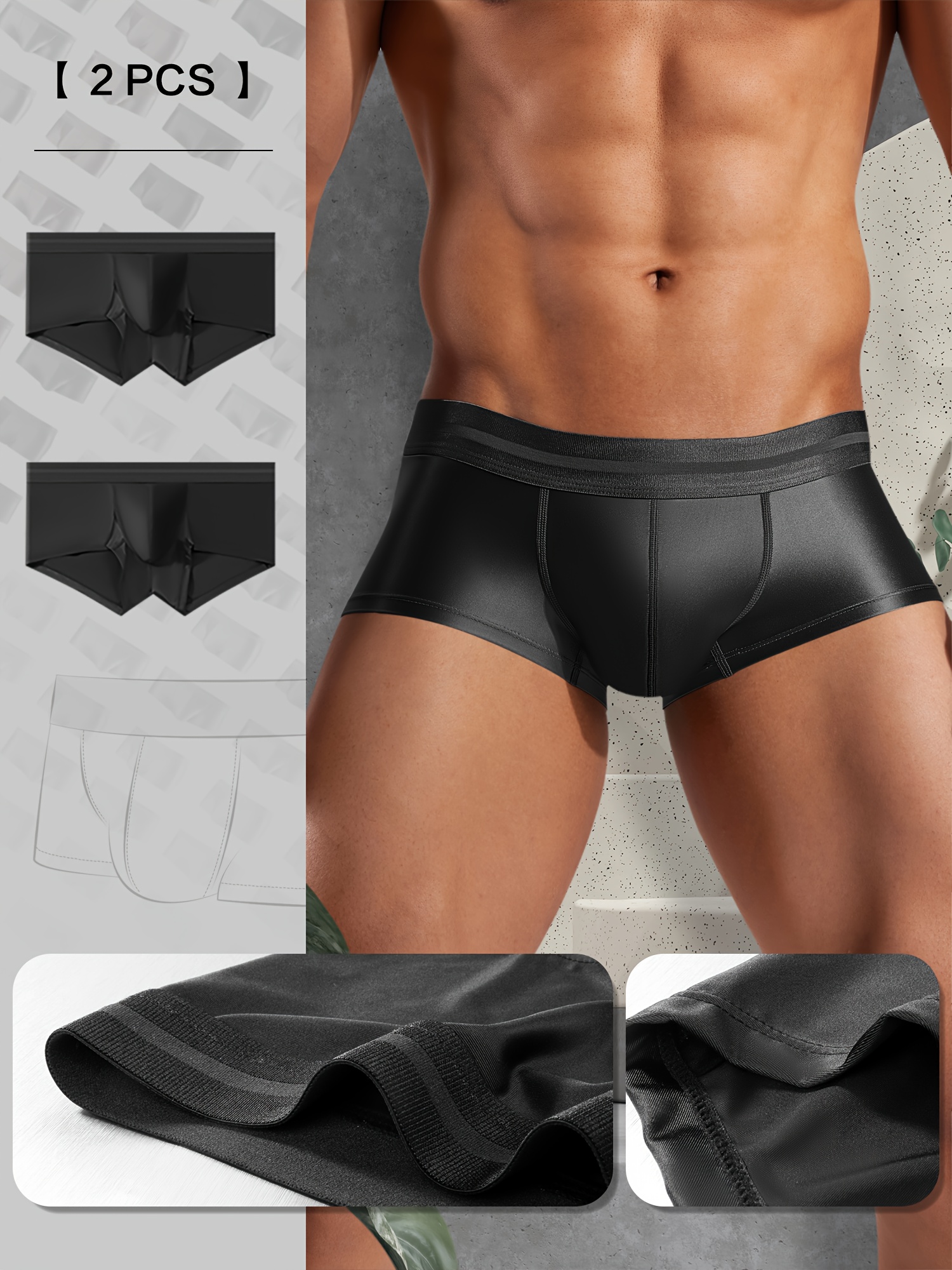 2-Pc Cool Feeling Boxer Briefs Slim Fit Comfortable Men'S Underwear Solid Color Versatile Men'S Boxer Briefs
