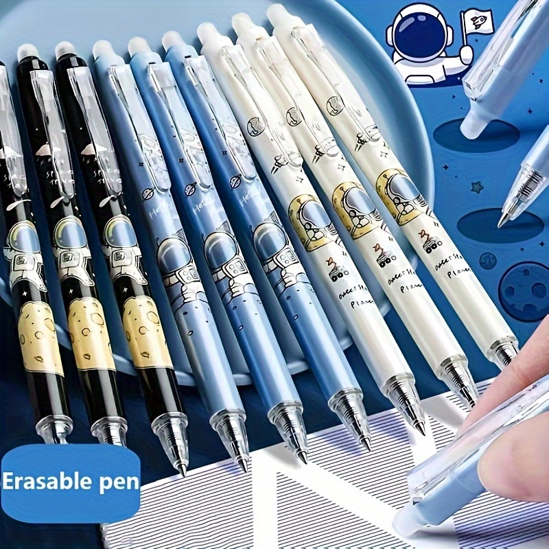 

6pcs Press Can Erase St Head Crystal Blue And Black Refill Moe Easy To Erase Thermal Water-based Pen-0.5mm Hot Erasable Pressing Gel Pen