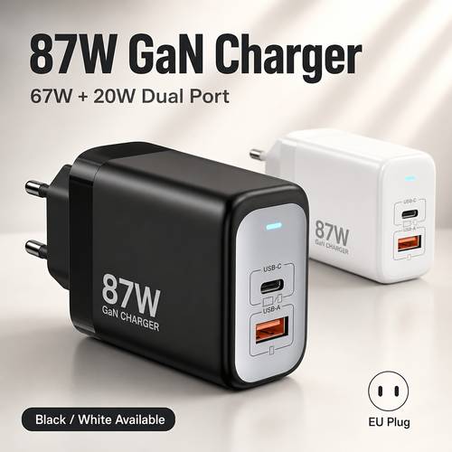 item picture 87 fast charger 67w usb c laptop charger 20w usb a phone charger dual port eu plug wall power adapter for laptop tablet iphone