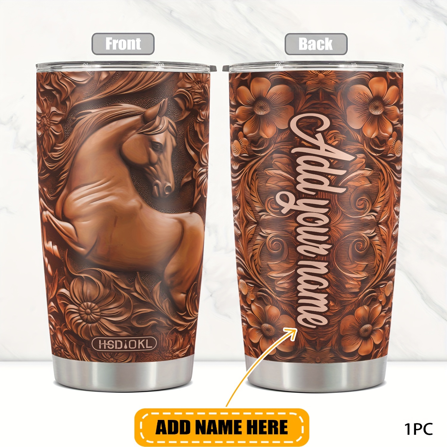 

Hsdiokl Personalized 20oz Metal With Lid - Custom Name Horse Print, Reusable, Bpa-free, -resistant Oval Mug For Beverages, Ideal For Adults On Christmas, Halloween, Easter, And More - Hand Wash Only