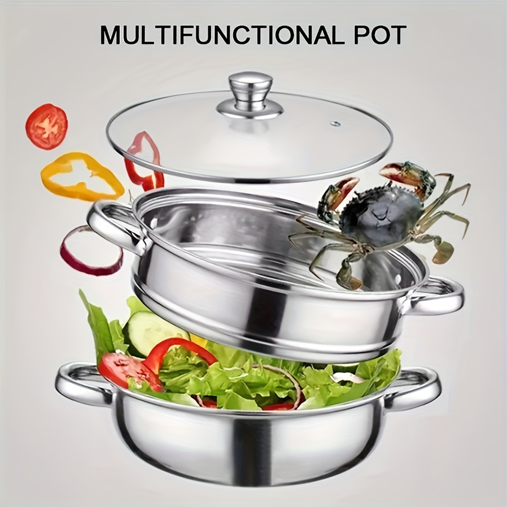 

Stainless Steel Multi-layer Steamer Pot With Lid - Versatile For Induction, Gas & Electric Stoves - Essential Kitchen Gadget