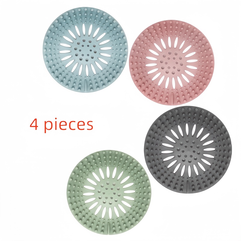 

4-pack Silicone Shower Drain Hair , And Clean, Hair Strainer Protector For Bathroom, Bathtub, And Kitchen Sink - Plastic And Material