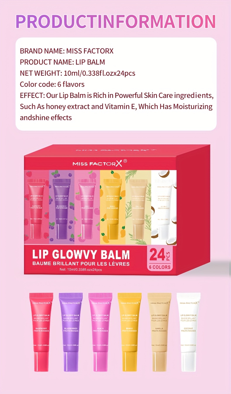24pcs/Box 6 Flavors Moisturizing Lip Gloss - Nourishing, Non-Greasy, Long-Lasting Shine for Dry Lips, Women'S High-End Gift Set