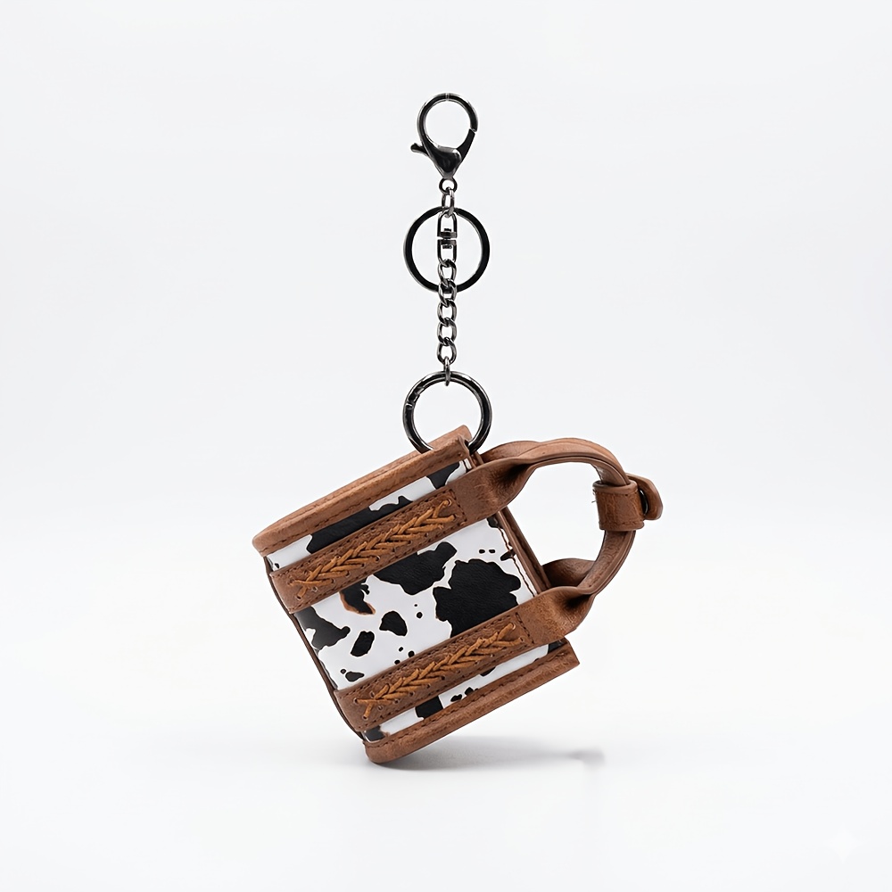 TEMU Print Earphone Bag Mini Retro Faux Leather Coin Purse With Keychain Pendant Cute Bag Charm Suitable For Wireless Earphones/coin Storage