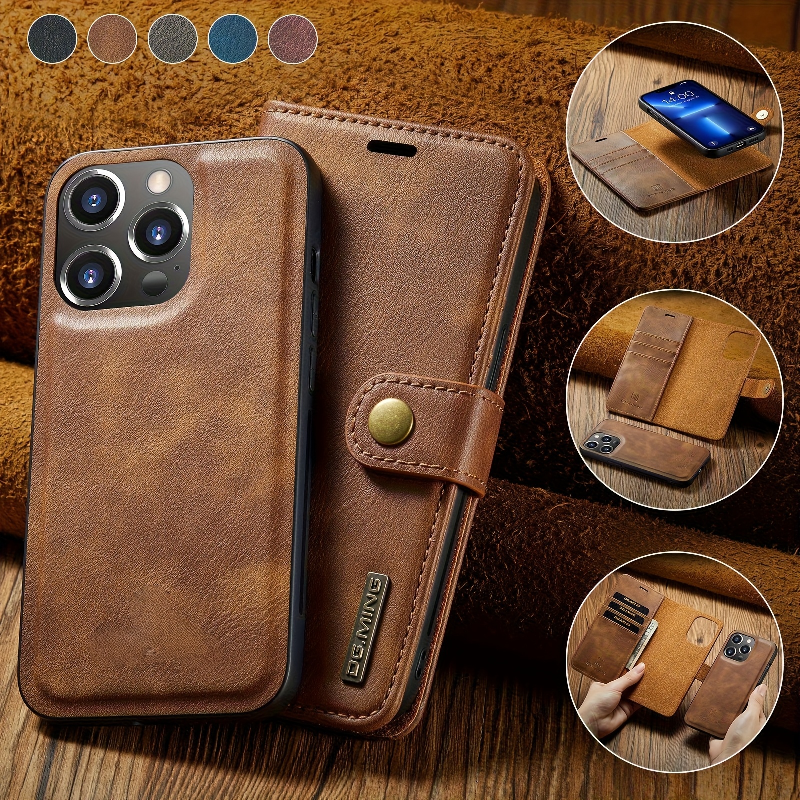 TEMU Phone Case: Business-style Foldable Faux Leather Case With Built-in Credit Card Holder Fashion Protective Cover For Iphone 16 Pro Max, Fully