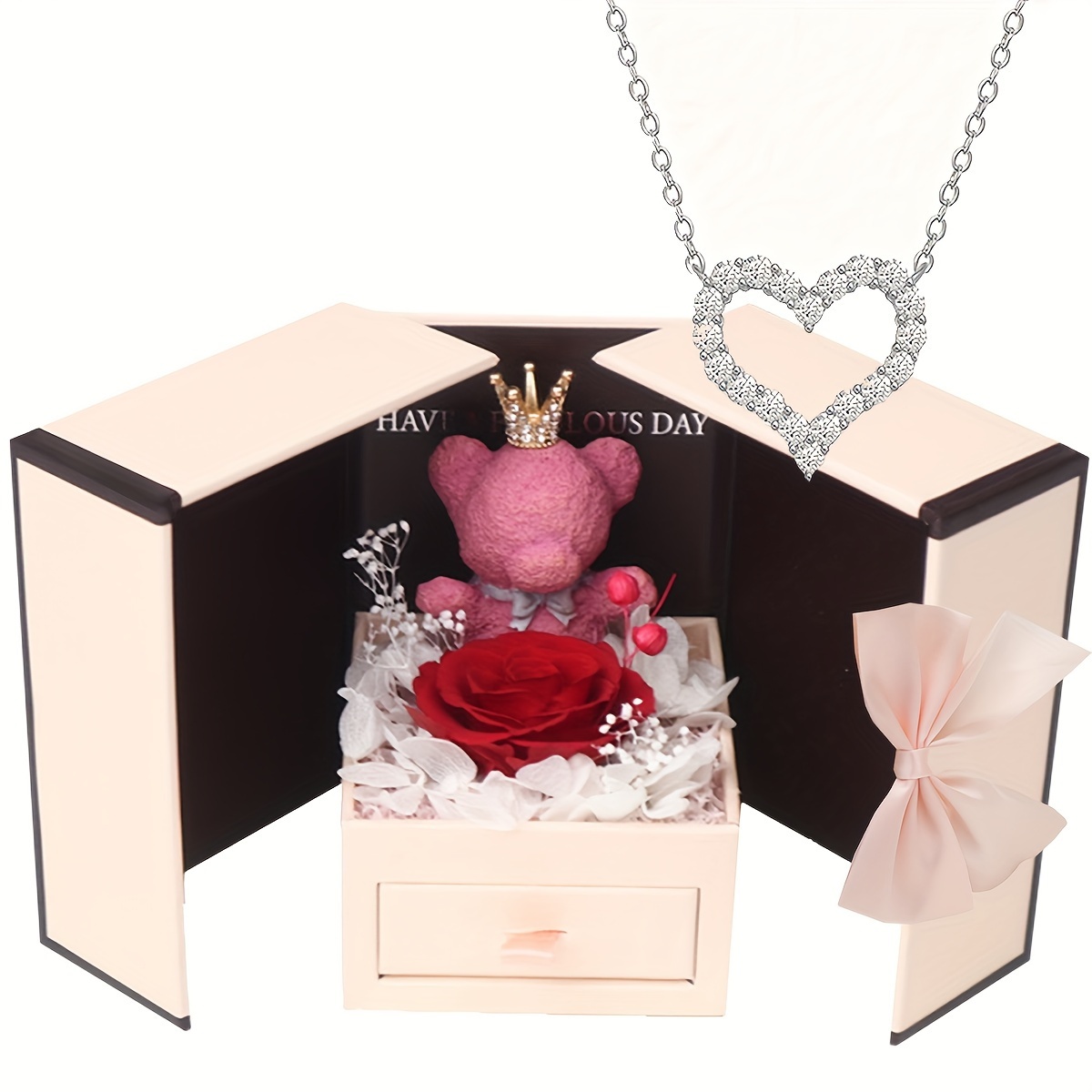 1 set real rose gift box with heart shaped exquisite necklace elegant versatile jewelry romantic creative birthday anniversary valentines day mothers day gifts for women details 2