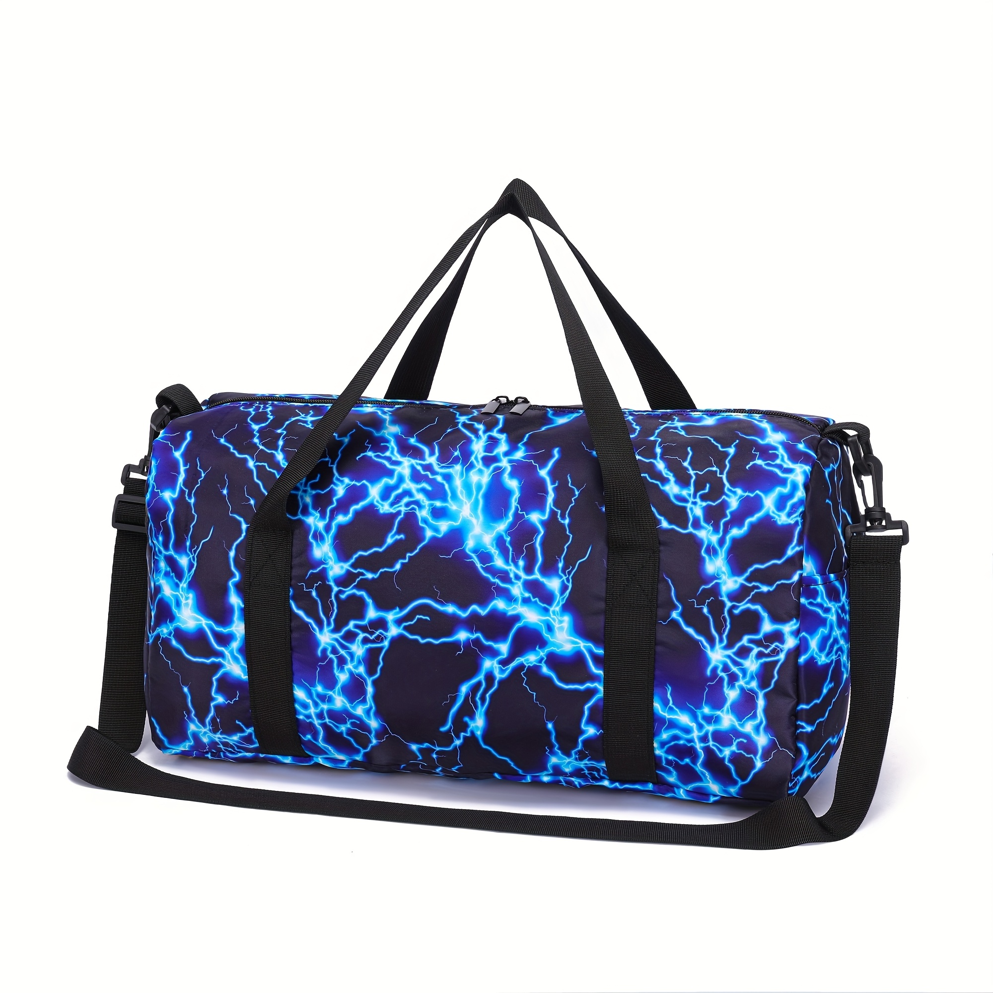 Image of Lightning Print Travel Bag, Sturdy And Lightweight, With Adjustable Shoulder Straps, Large Capacity Storage Bag, For Travel, Sports, And Outdoor Storage