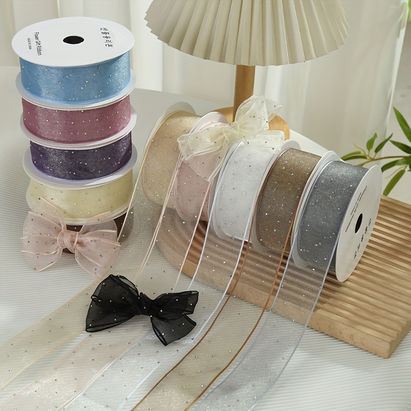 

Glitter Tulle Ribbon Roll, 1 Roll 2.5cm Width, Sparkling Diamond Mesh For Gift Wrapping, Floral Bouquets, And Holiday Decorations - Available In White, Black, Burgundy, Khaki, Silver Grey, Royal Blue