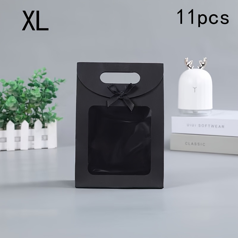 TEMU 11 bolsas de regalo minimalistas de papel , bolsas de blancas, negras y marrones con ventana transparente, de cinta, perfectas para , fiestas,