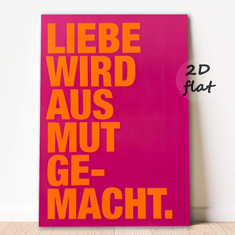 TEMU 2d Flat, 2d Flat Posters & Prints Canvas Painting Wall Art Unframed, Love Of Poster Neon Orange Pink, Home Decor Gifts, 2d Flat