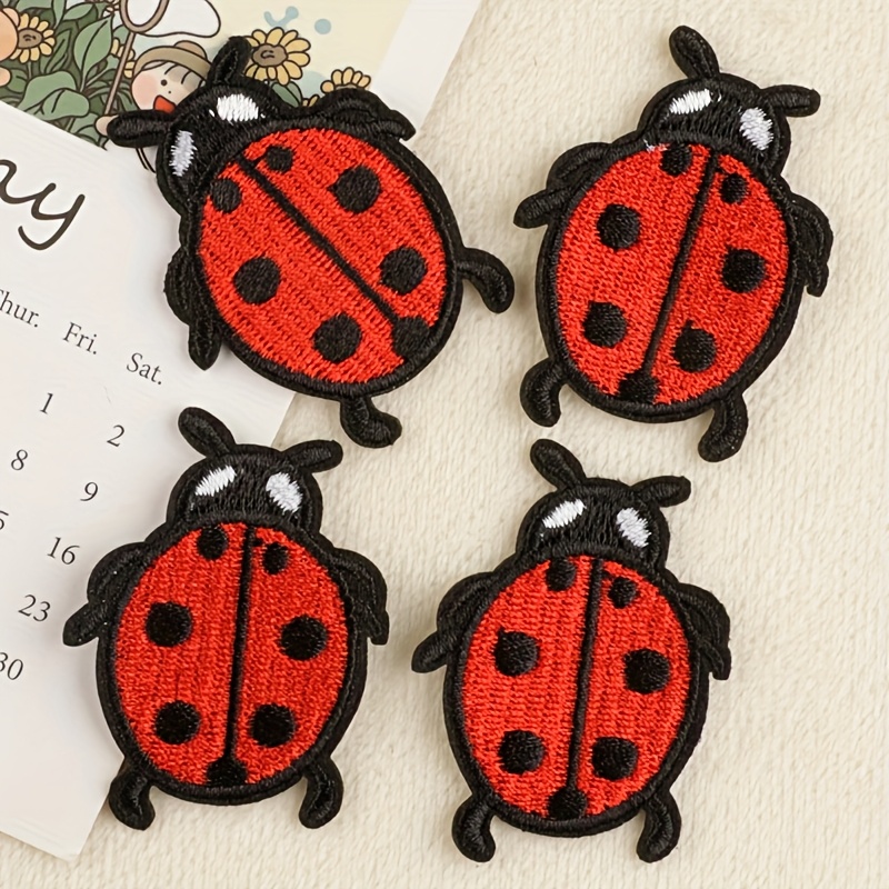 TEMU 4er-Set Marienkäfer-Stoffaufnäher mit Stickerei, Cartoon-Stil Bügelapplikationen für Kleidung, , Schuhe, Hüte, Heimdekoration-Aufkleber usw