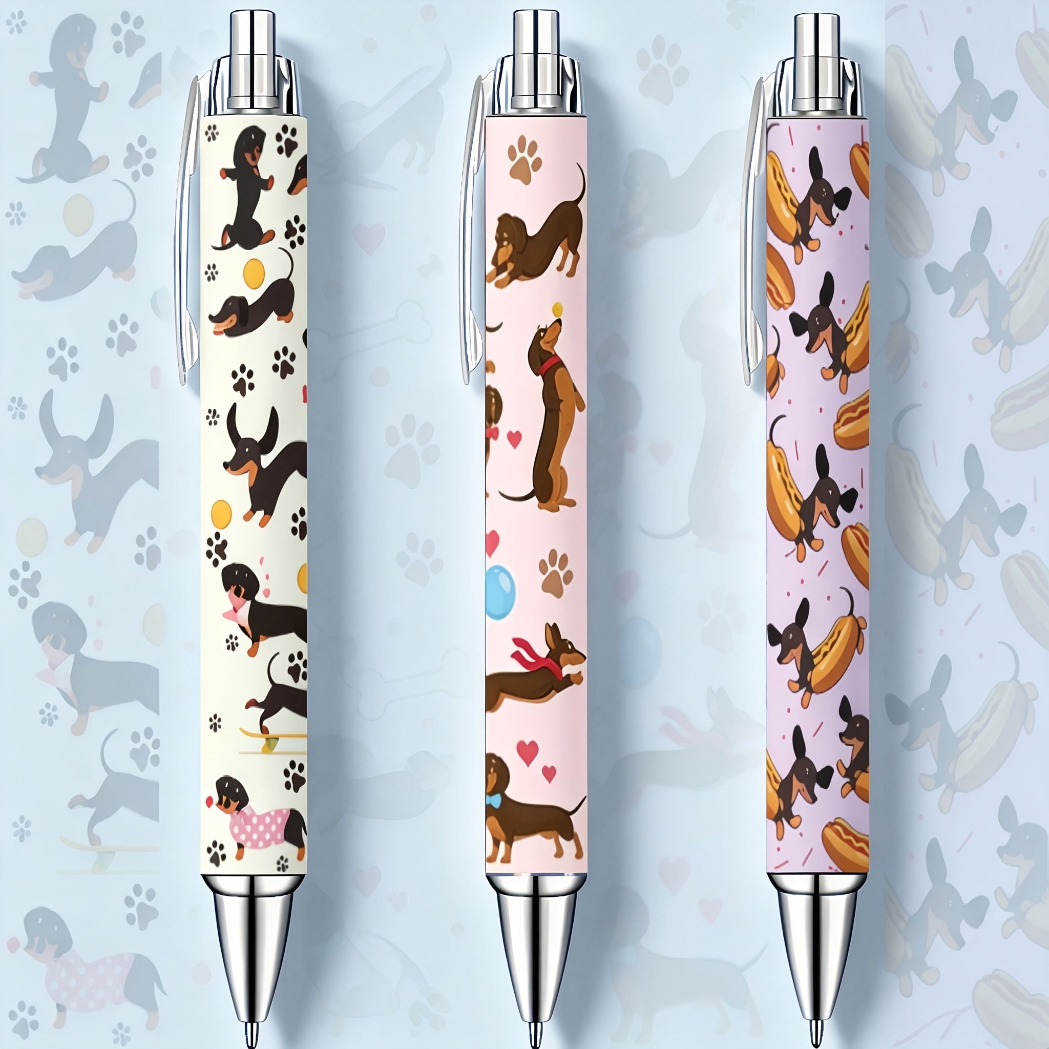 TEMU 3pcs Fun Dachshund Print Retractable Ballpoint Pens, Smooth Black Ink For Writing, Aesthetic Writing Stationery For Office, School, And Home,