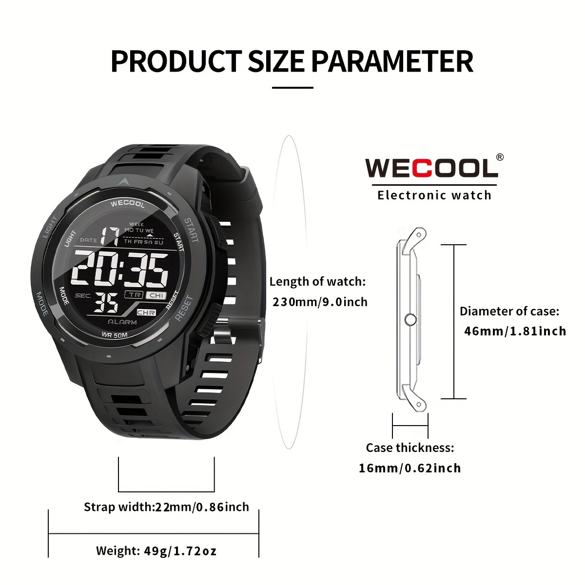 Men's Chronograph Outdoor Sports Digital Watch with LED