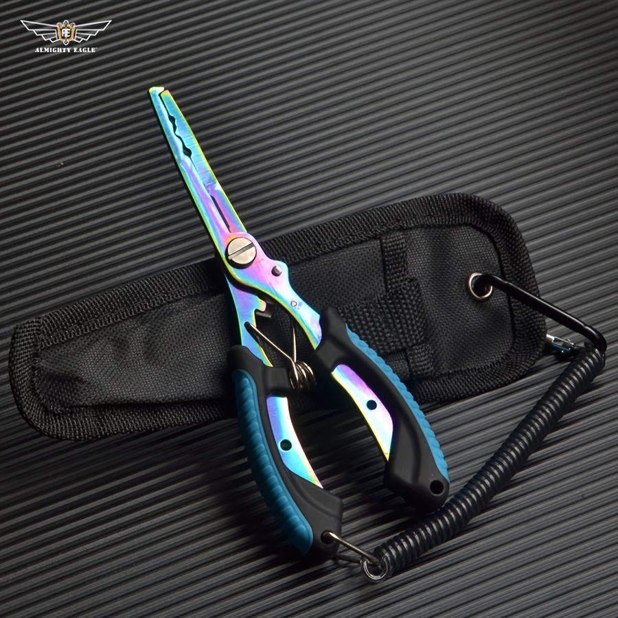 Image of Stainless Steel Fishing Pliers With Bent Nose, Color Titanium Line Cutter And Lead Pressing Anti-slip Handle