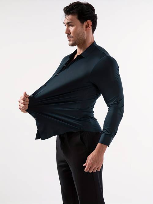 camisa de hombre de larga sin costuras con cierre de cinta, elasticidad y color , 88% poliéster 12% spandex