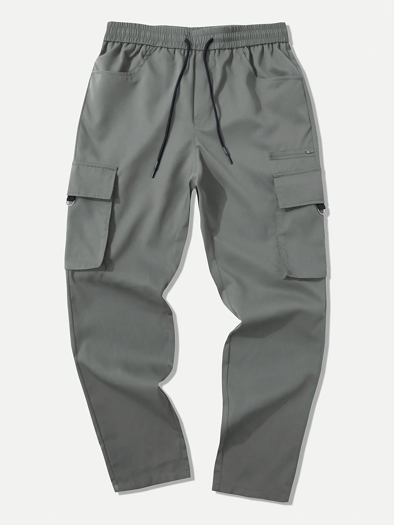 【BAON】[unisex] Comit String Cargo Pants Unisex's Loose Solid Button Drawstring Waist Cargo Pants