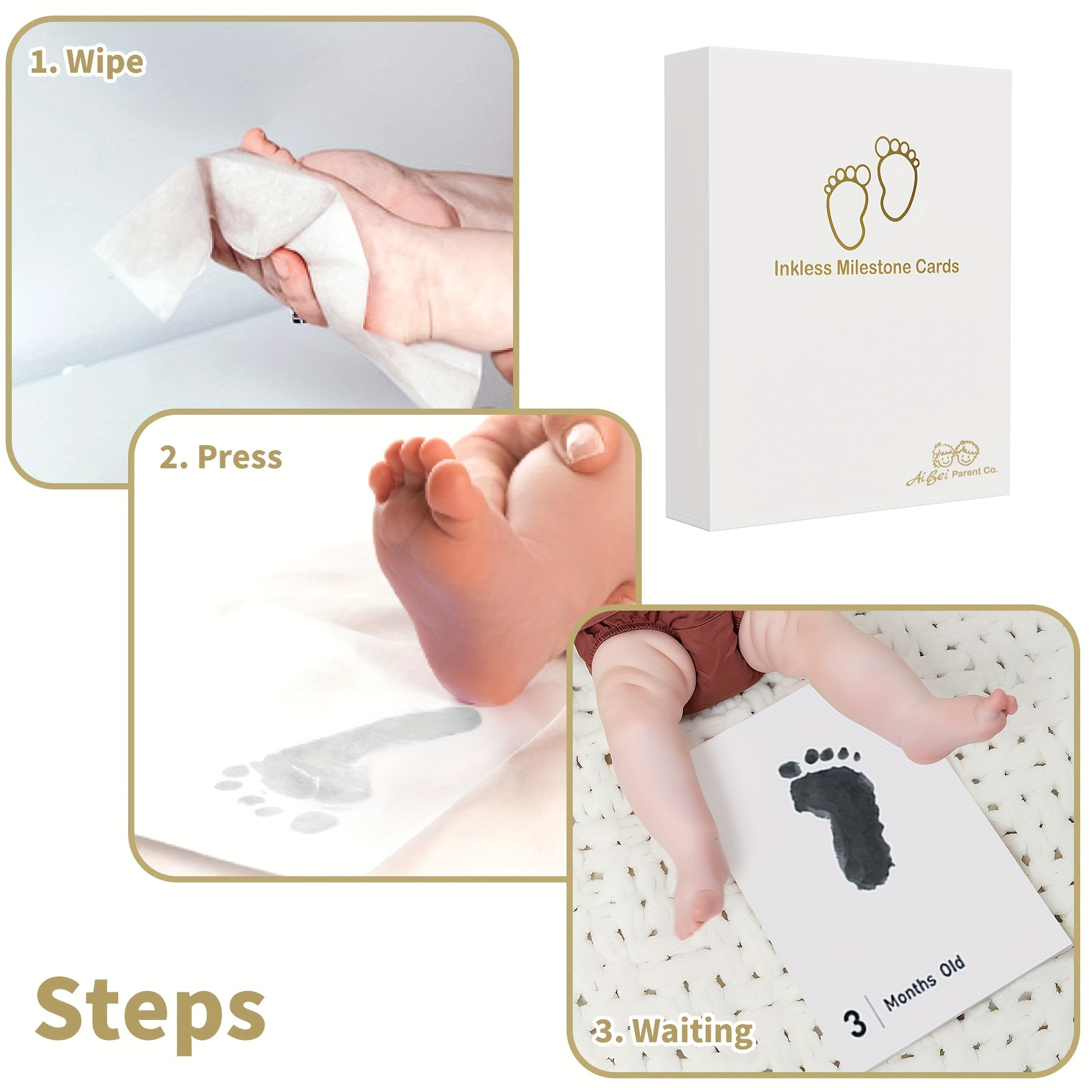 14pcs footprint handprint milestone kit ai bei parent co safe non toxic ink pads print paper set   craft with 14 ink pads 14 papers for to 12 months details 7