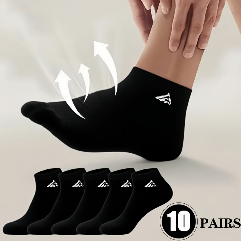 E-shop 10er-Pack Herren Kurzsocken in Schwarz mit geometrischem Muster, bequem atmungsaktiv, lässig vielseitig, weicher Stoff für alle Jahreszeiten