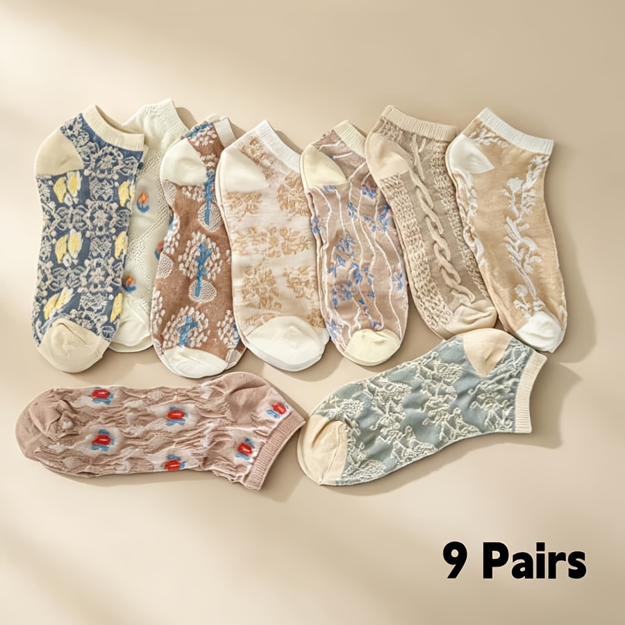 Image of 9 Pairs [japanese Korean Style] Spring Summer Vintage Court Short Socks Soft Breathable Women's Socks