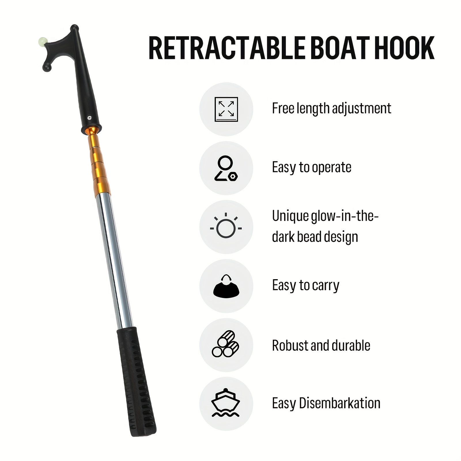 Adjustable Telescoping Boat Hook with Luminous Beads