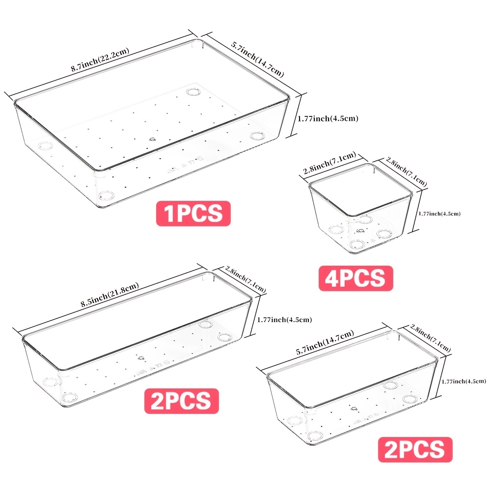 TEMU 9pcs Clear Plastic Drawer Organizer Set, Drawer Organizers And Storage Bins, Cosmetic Storage Box, Desktop Storage Box, Suitable For Beauty