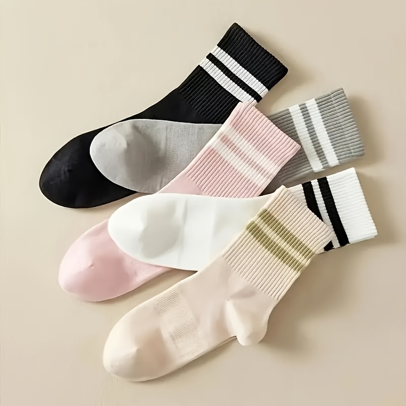 Par de 5/10 Calcetines Largos a la Rodilla para Mujer a Rayas, 95% Poliéster, 5% Spandex, Cómodos y Versátiles, Tela, Lavables a Máquina