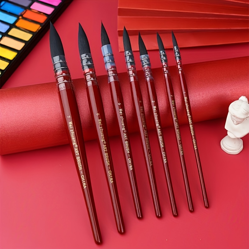 Image of 7pcs Watercolor Brush Watercolor Pens With Wooden Handles, Fine Tip Painting And Highlighting Brushes For Art And Calligraphy Supplies