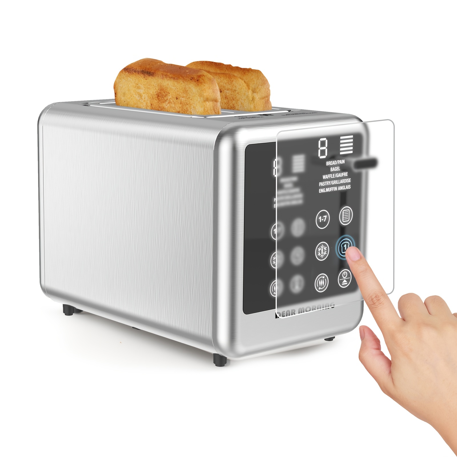 TEMU Touch Screen Double Toaster, Stainless Steel Digital Timer Toaster, Supports 6 Bread Types And 6 Levels Of Browning Control, 1.5-inch Wide Toast