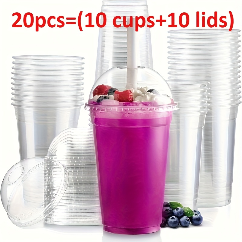 Set of 20 Plastic Cups (10 Cups And 10 Lids) - 16 Oz Reusable Cold Beverage  Cups, Ideal for Iced * And Tea - Party Cups for Christmas, Valentine'S Day,  And Halloween (*)