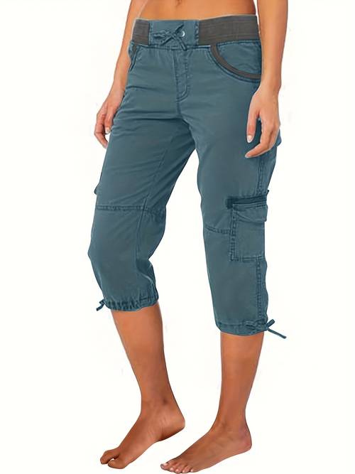 women capri cargo joggers pants summer contrast colors cropped sweatpants with pockets casual trousers for streetwear