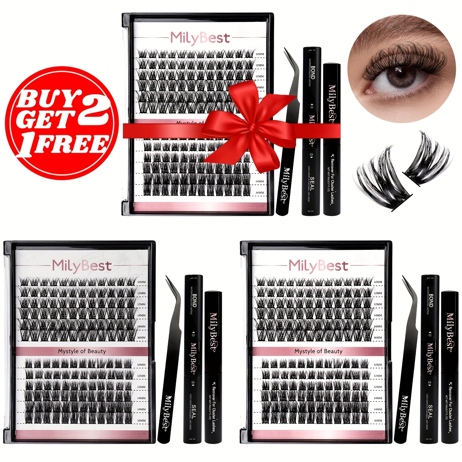 

Milybest Extension Kit 432 Pcs Fluffy Lash C/d Curly 10-16 Mm Eyelash Extension Kit Individual Lashes With 3 Tweezers 3 And Seal 3 Remover Diy Eyelash Extensions For Beginners (3 Set) For Halloween