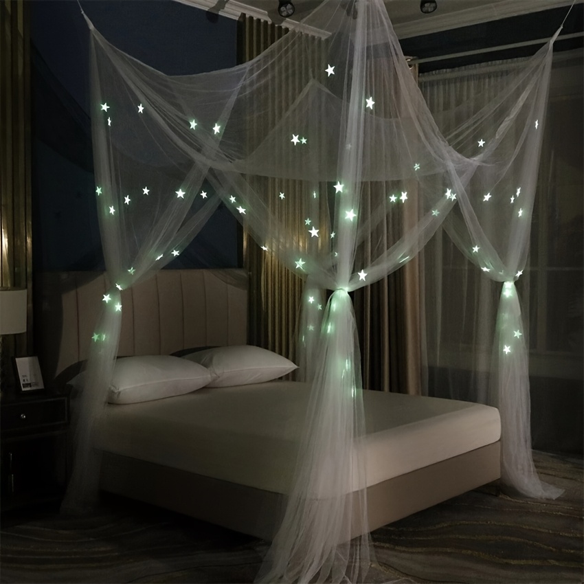 1pc -the-dark Canopy Net Bed Drape, 4-door Star Top, Princess Room Decoration Tulle Tent Foldable No Installation