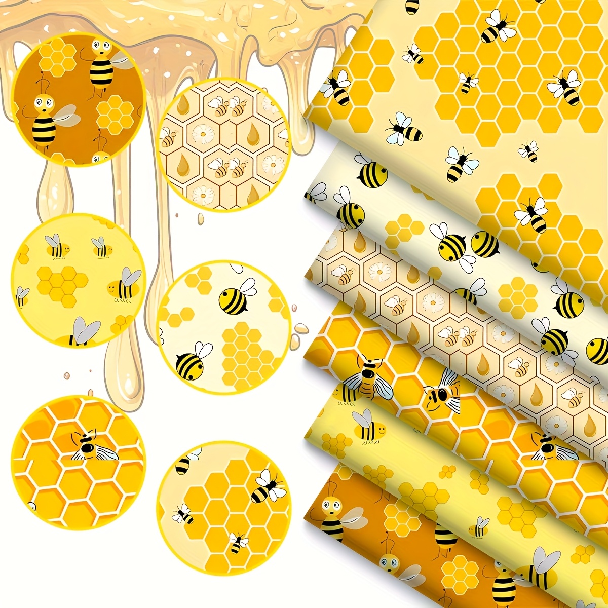 E-shop 6 Stück gelbe Bienen-Stil Düngemittelsäcke, 17,7*19,7 Zoll Polyester Patchwork-Quadraten, geeignet für Patchwork, Bastelprojekte,