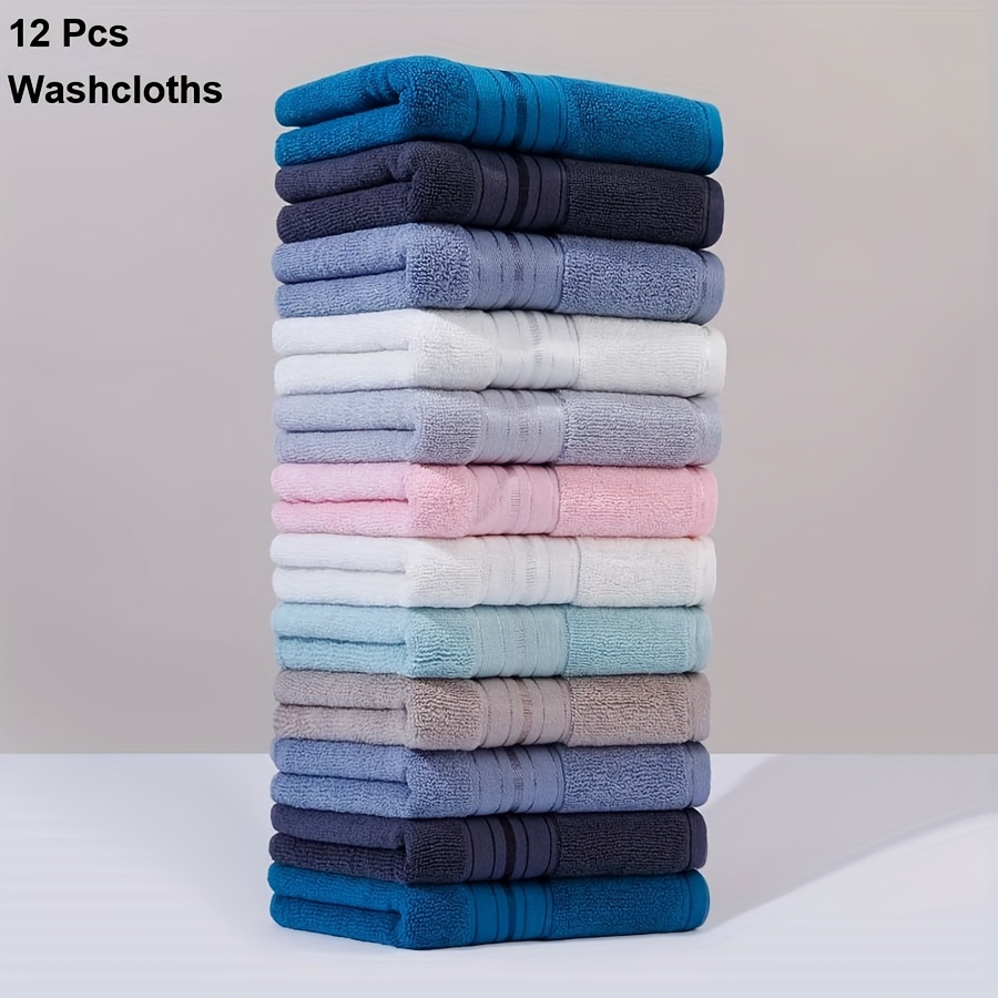 

12pcs Simple Plain Washcloth, Cotton Household Handkerchiefs, Small Square Fingertip Towel, Soft Absorbent Towel For Home Bathroom, Bathroom Supplies, 13.4*13.4in