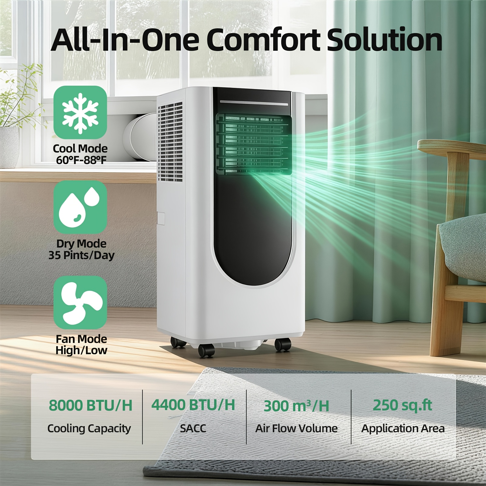 8000 BTU Portable Conditioners, 3-In-1 Cooling AC Unit W/... product image 3