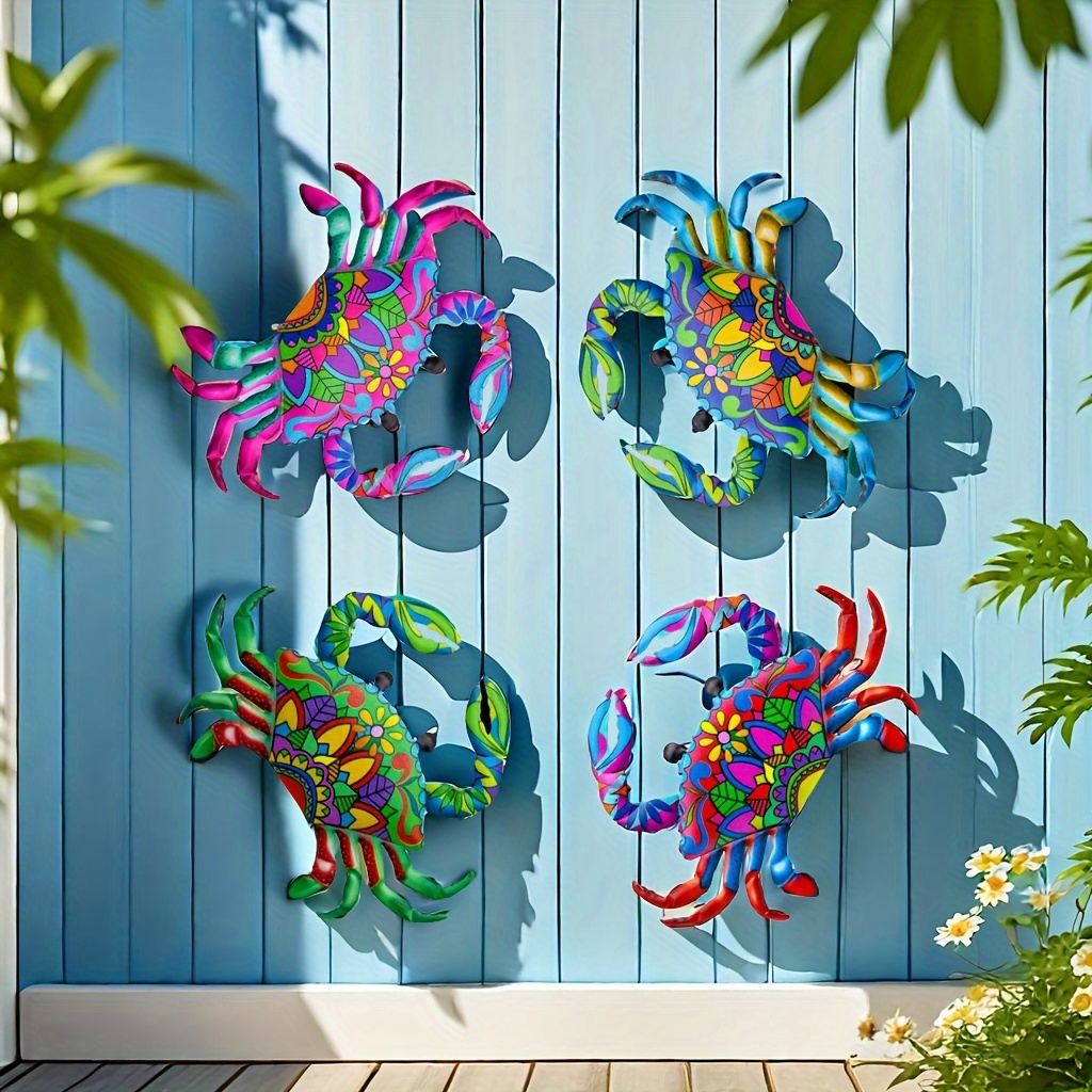 

4 Piece Metal Crab Wall Decoration Set - Cute Metal Crab Wall Art Decorate Patio, Garden, Hallway, Living Room, Terrace