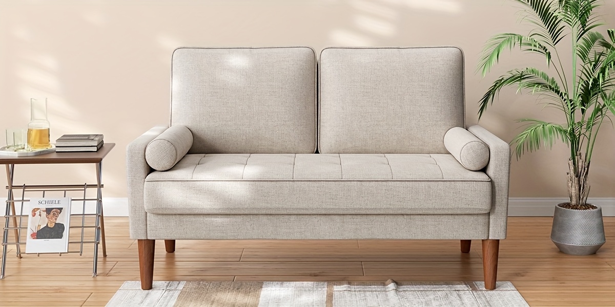 linen sofa with   small 2 seater for living room bedroom office comfy couch with armrests   seat in ashbeige details 1