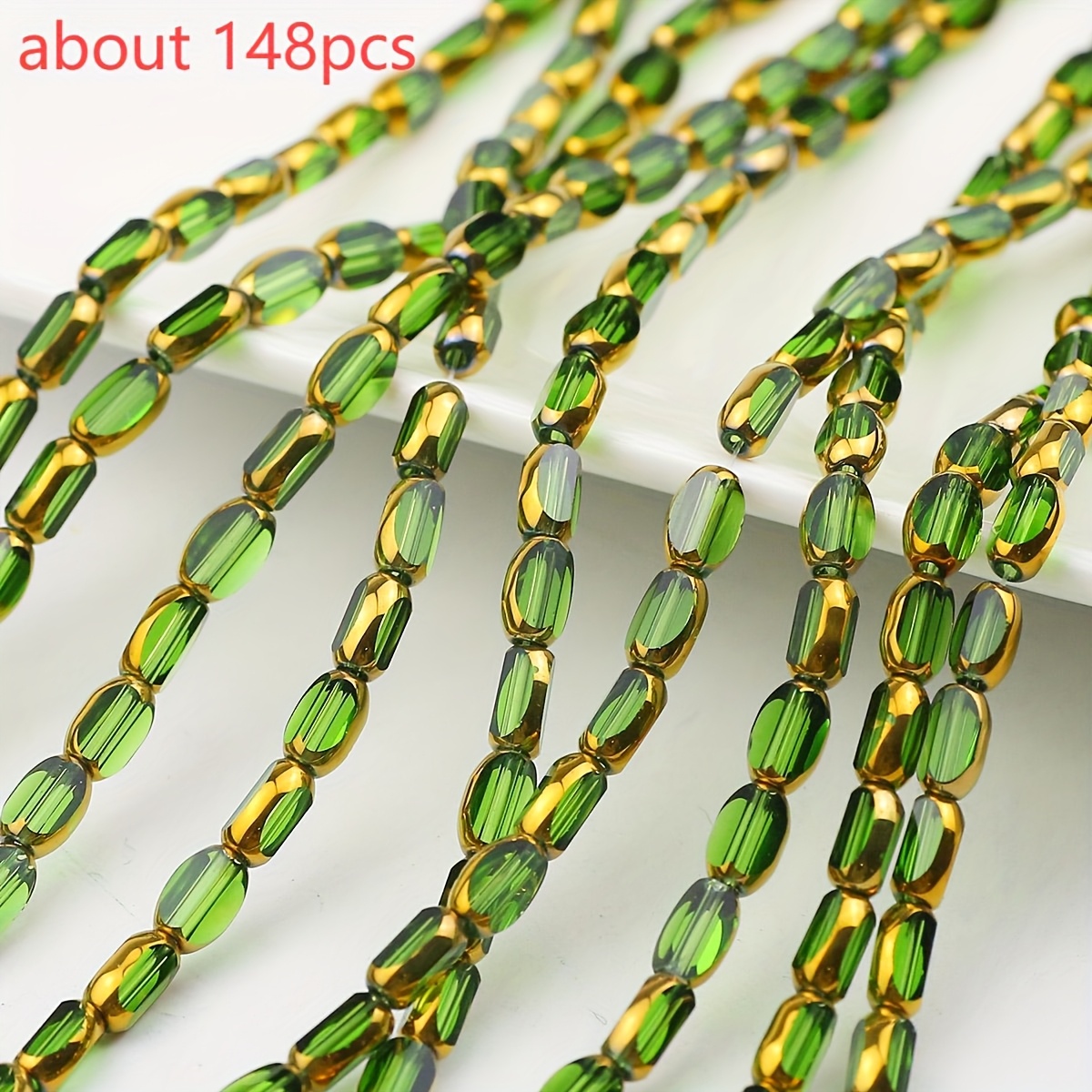 E-shop 4*6 mm ca. 148 Stück Grüne Transparente Ovale Facettierte Glas Perlen Lose Perlen Geeignet für Armbänder, Schmuck, Schlüsselanhänger,