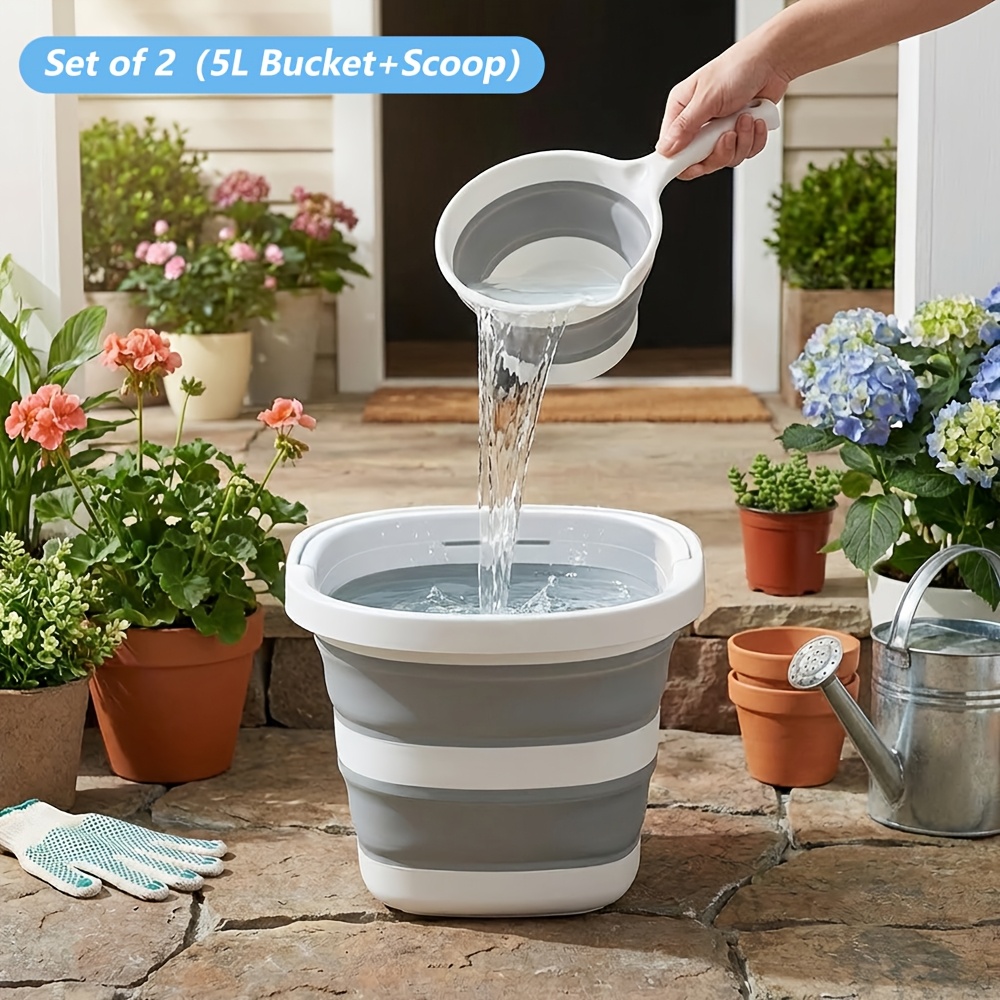 TEMU Set Of 2pcs, 1pc Foldable Bucket And 1pc Shovel, Designed For Convenient Storage And Transport. Square Containers Are Ideal For Collecting Water