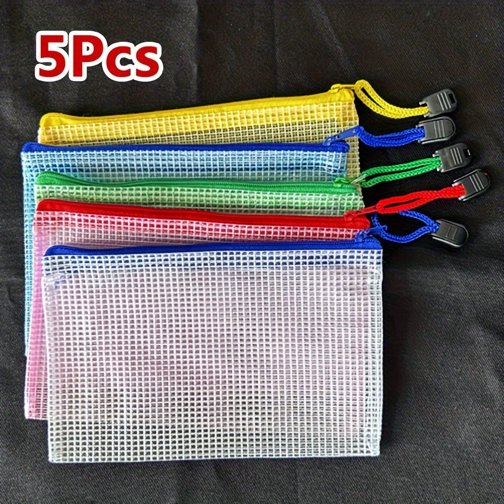 TEMU 5 stuks A6 (Afmeting 6,88 x 4,52 inch) Gaas Ritssluiting Etui Documententas Ritssluiting Mappen School Kantoorbenodigdheden Etui Opbergtassen