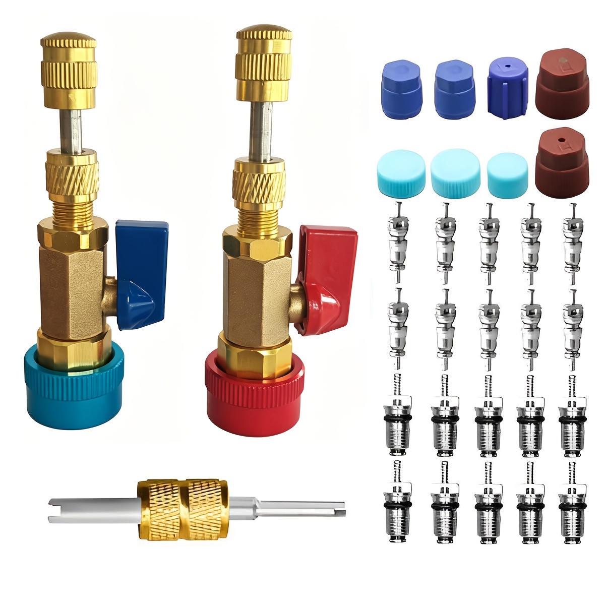 Image of Complete Hvac Valve Core Remover And Installer Tool Set - Remove And Install Schrader Valve Cores And Caps For R134a R12 Ac Refrigeration Systems - Professional-grade, Durable, And Easy-to-use