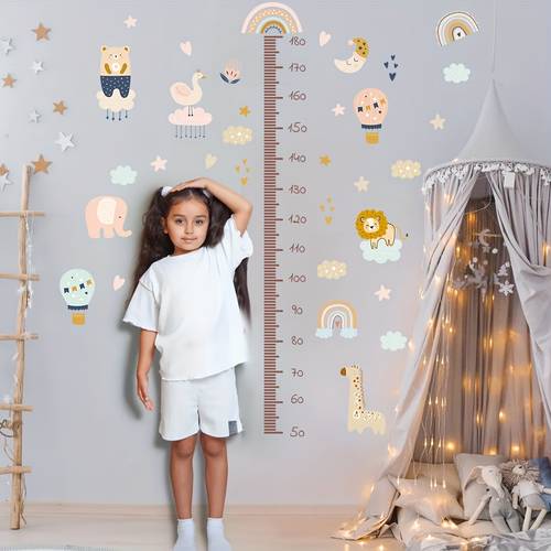 cartoon animal theme height wall stickers for preschool room room height measurement wall decals