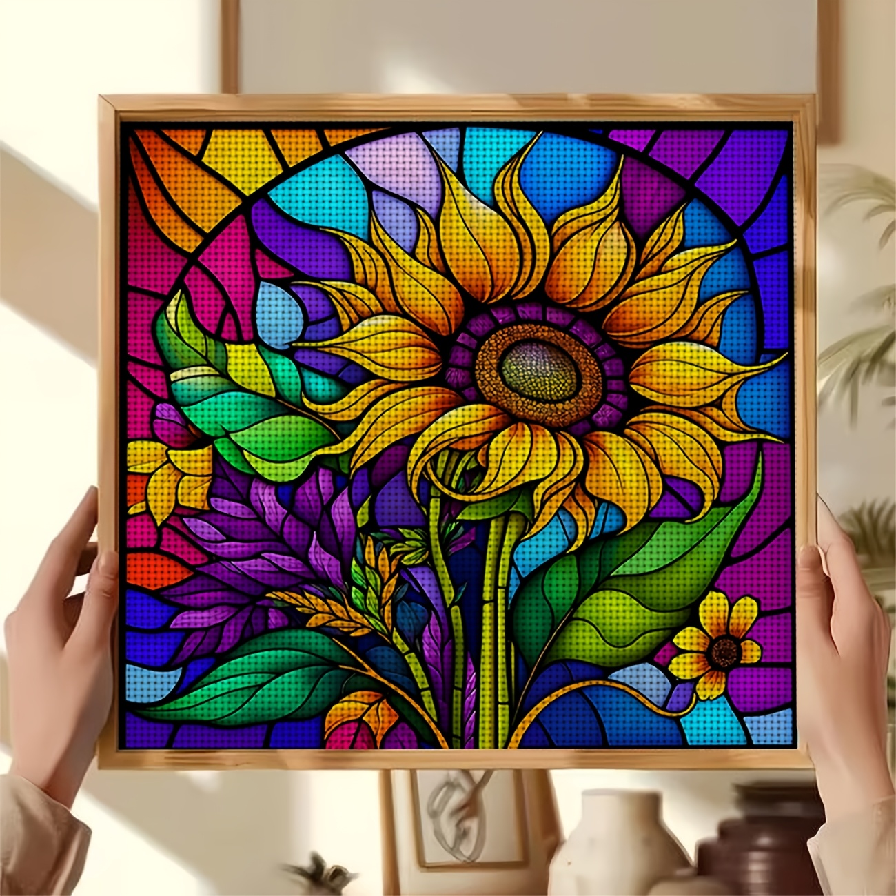 DIY Cross-Stitch Kit, Stained Glass Style Sunflower