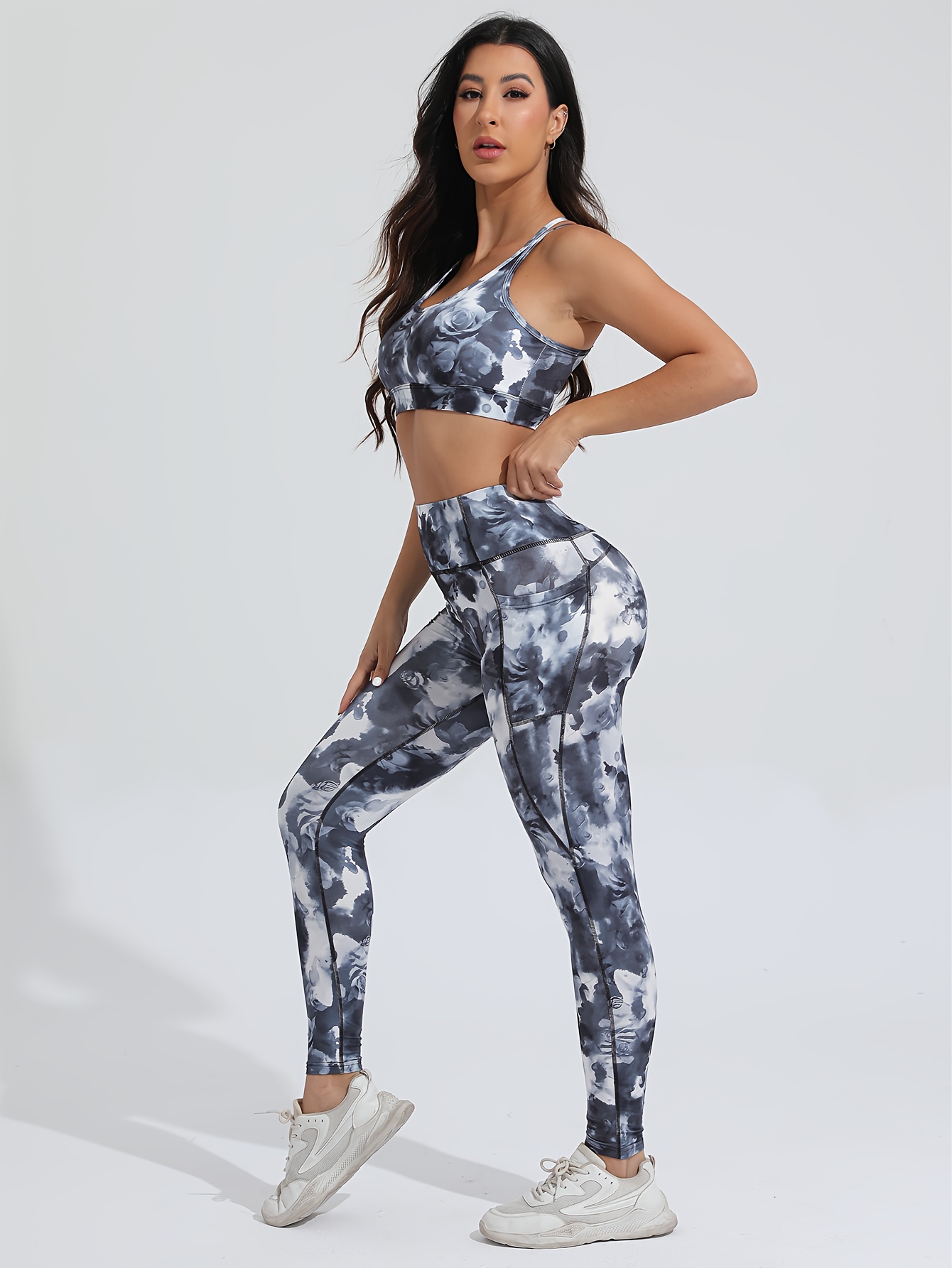 2pcs printed fitness yoga set stretchy   sports tank top leggings for women details 1