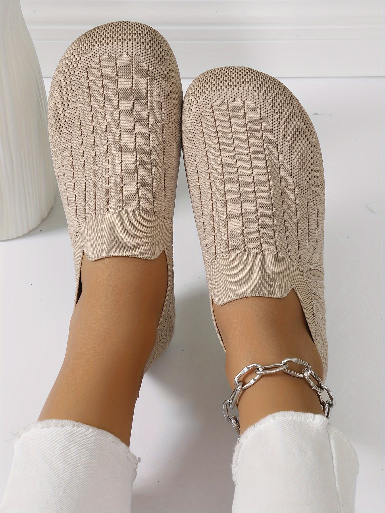 women s knitted flat shoes breathable round toe slip shoes details 24