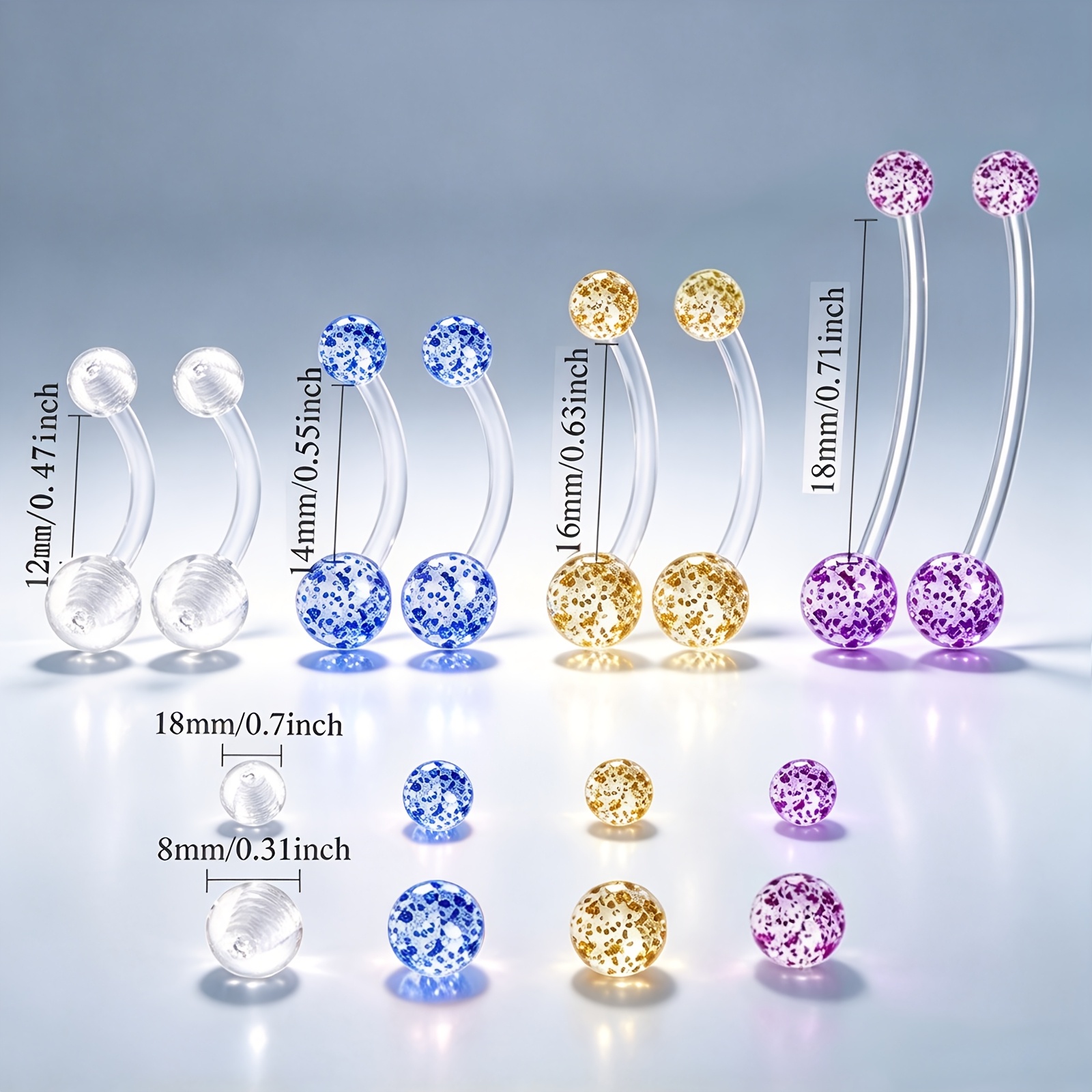 Image of 16pcs 14g Belly Button Piercing Pregnancy, Pregnancy Piercing Belly Button With Plastic Replacement Belly Bar Piercing Balls, Bioflex Belly Button Piercing For Pregnant Women